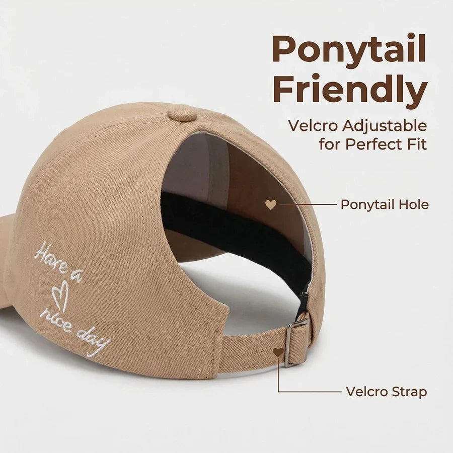 Sweet Heart Kids Girl Hat | Embroidery Cotton Ponytail Baseball Cap for Spring Summer 4-10Y