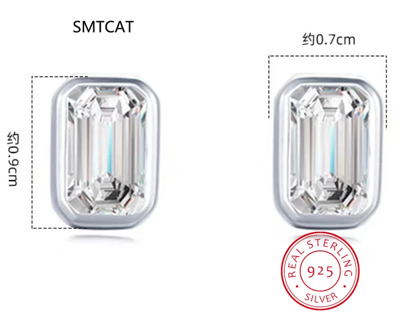 925 Sterling Silver Emerald Cut High Carbon Diamond Stud Earrings | Elegant Wedding Party Jewelry for Women