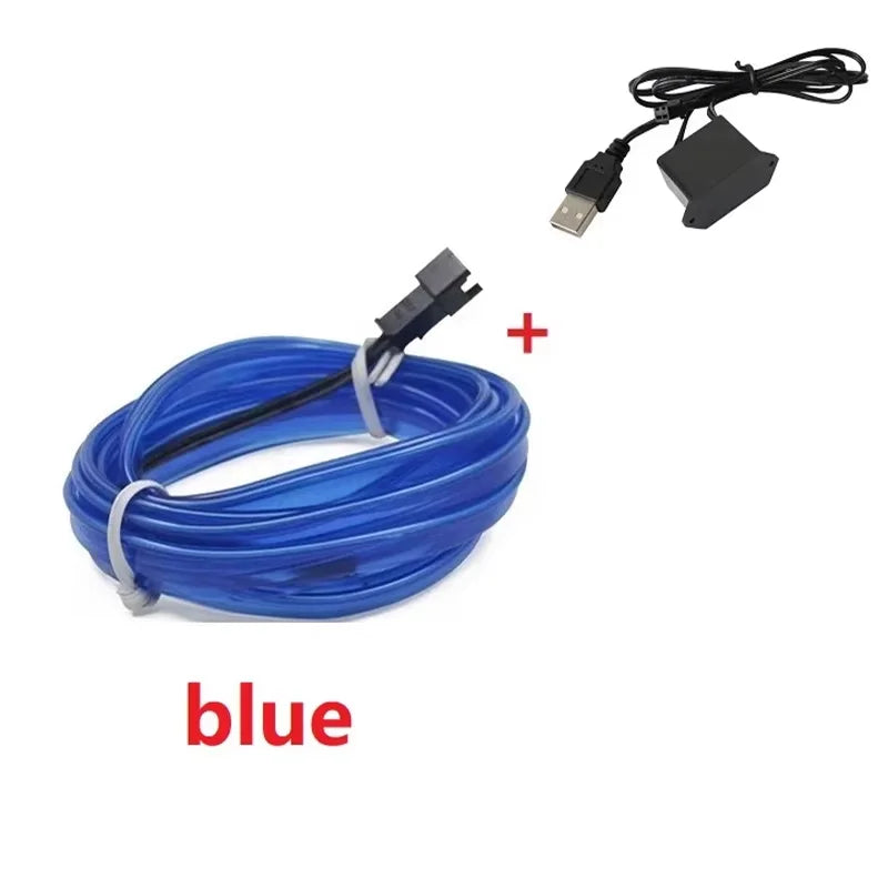 3M USB Blue LED Car Interior Atmosphere Light Strip | Flexible EL Cool Neon Light for DIY Automotive