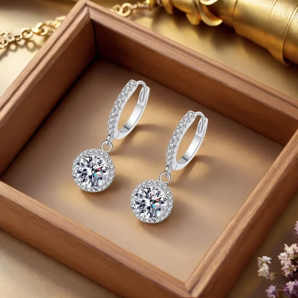 925 Sterling Silver 1 Carat Moissanite Hoop Earrings | Luxury Evening Jewelry for Women