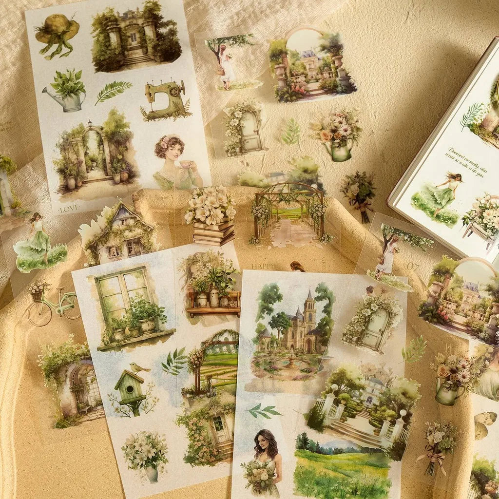 Vintage PET Washi Sticker Sheets | 10 Pack for Junk Journaling