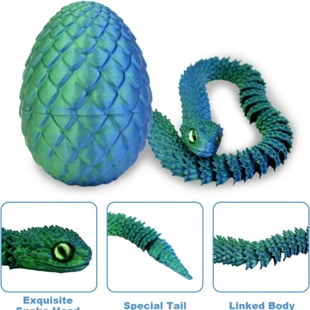 3D Printed Snake with Egg | Articulated Desktop Animal Decoration