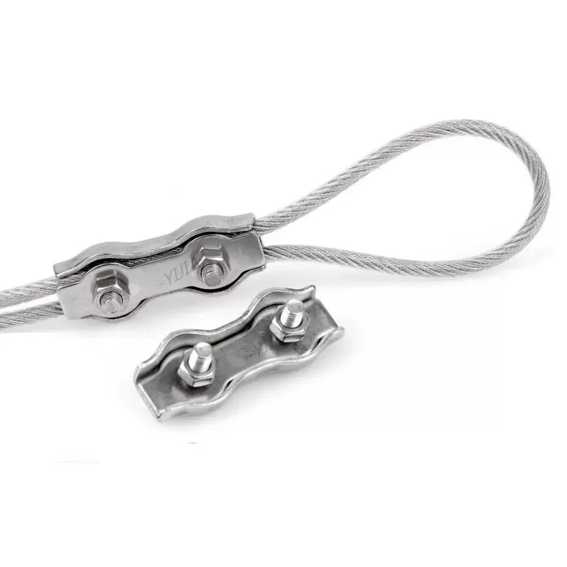 Waterproof Stainless Steel Wire Rope Clips | Single and Double Grips for M2-M6 Cable