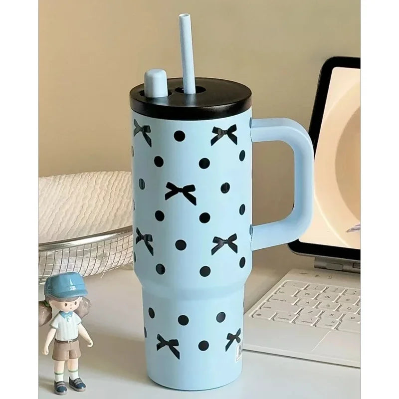 24oz Insulated Travel Mug with Handle and Straw Lid | Stainless Steel Vacuum Cup