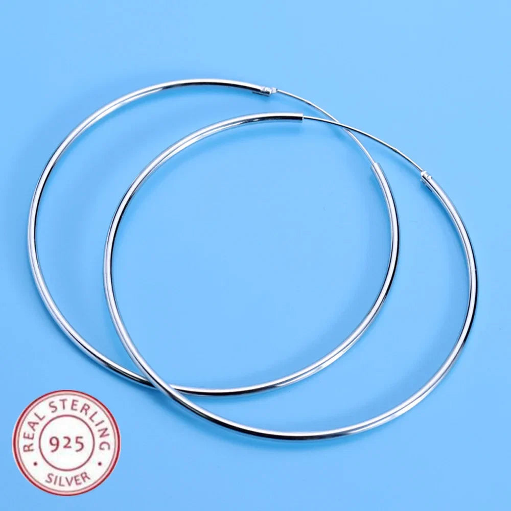 925 Sterling Silver Large Circle Hoop Earrings | Wedding Fine Fashion Jewelry