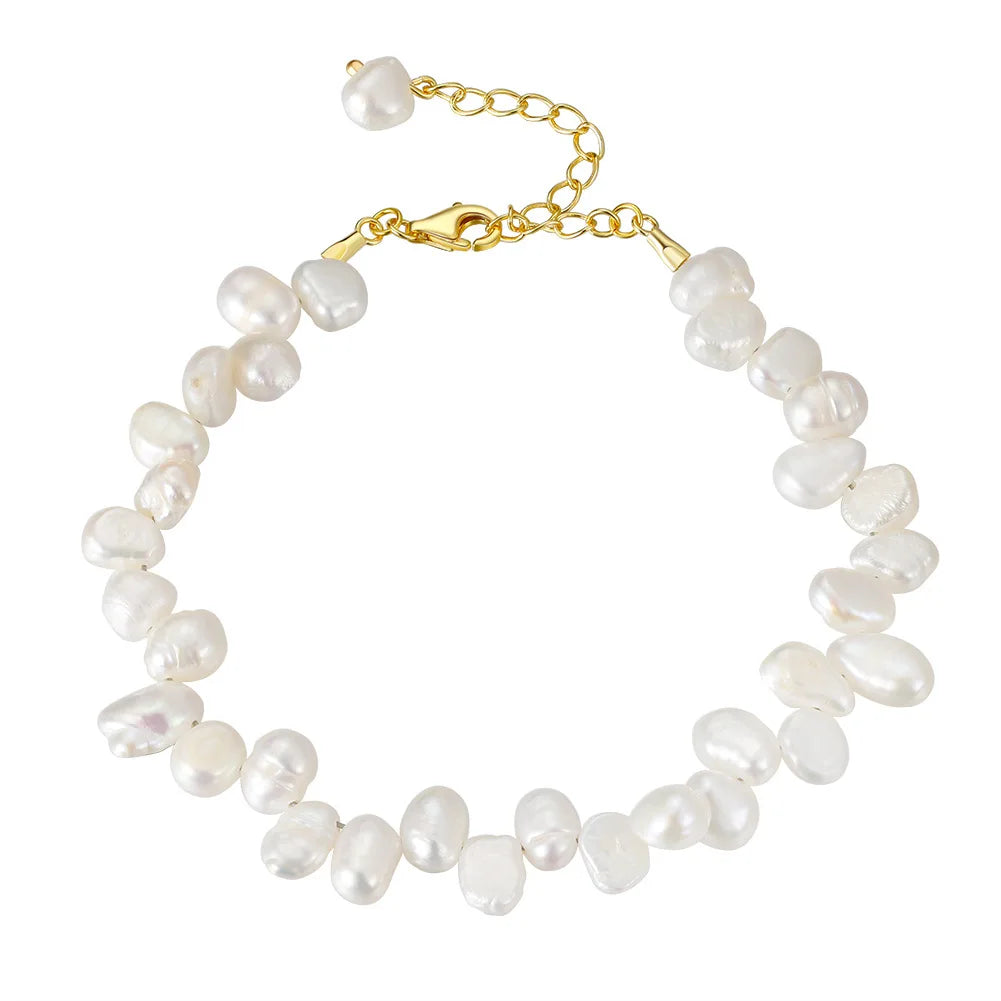 Dainashi 4-5mm Baroque Freshwater Pearl Bracelet | Adjustable 925 Sterling Silver Jewelry