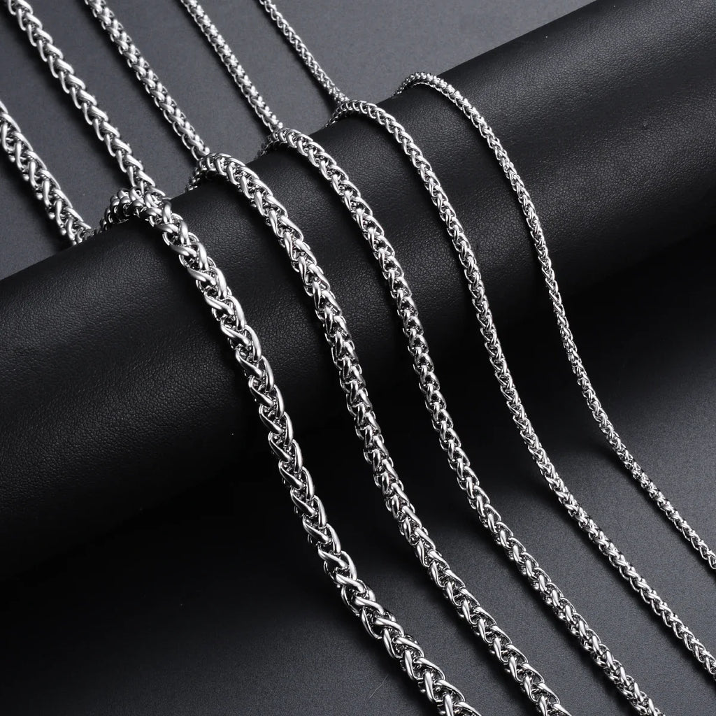 Stainless Steel Keel Link Chain Necklace | Braided Wheat Chain for Men Women