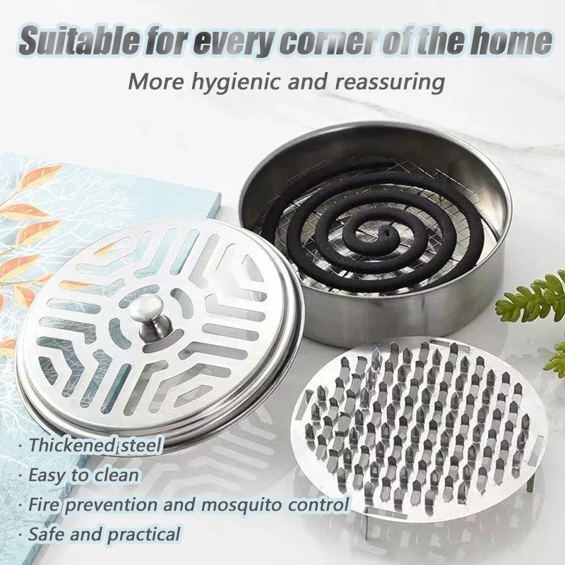 Stainless Steel Mosquito Coil Holder with Cover | Round Mosquito Coil Tray