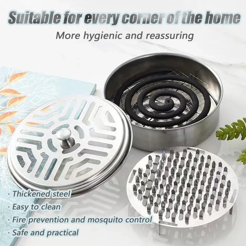 Round Mosquito Coil Holder with Cover | Stainless Steel Burner Tray
