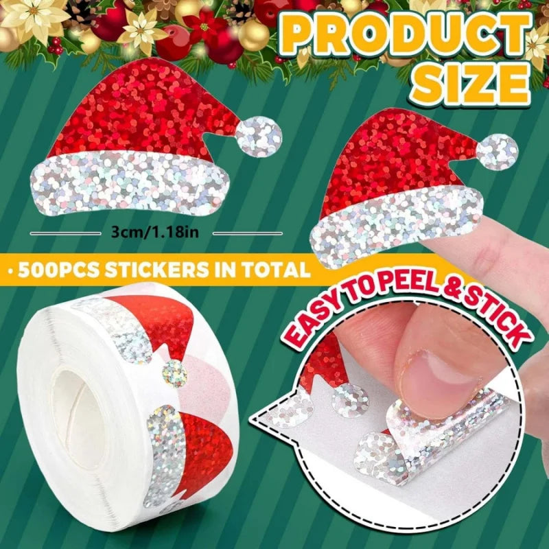 Christmas Hat Stickers | 500pcs Laser Gift Packaging Labels