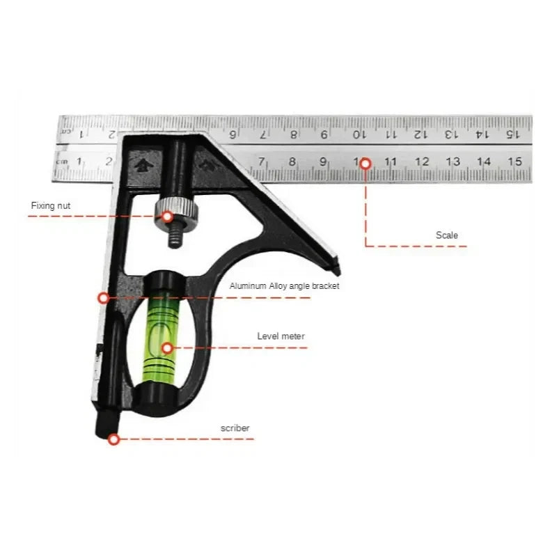 300mm Stainless Steel Combination Square | Multi-Angle Woodworking Ruler