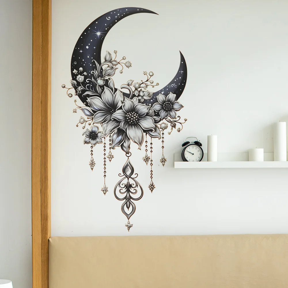 Moon Flower Vinyl Wall Sticker | Girl Room Decoration