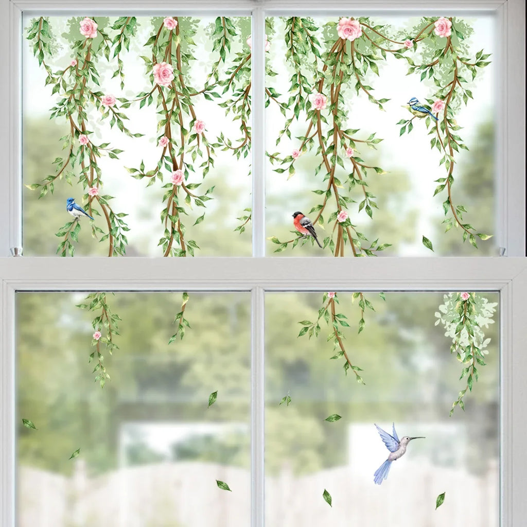 Branches Flowers Birds Window Sticker | Electrostatic Decorative Mural