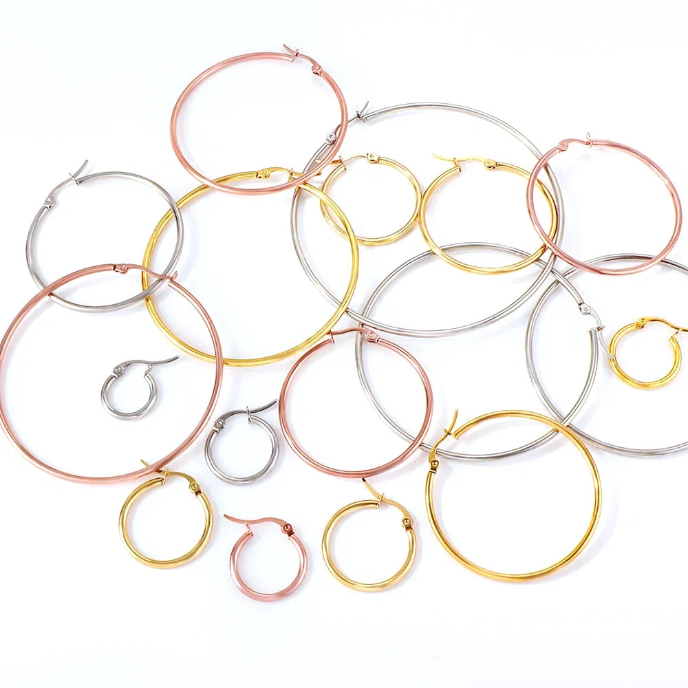 ASONSTEEL Simple Stainless Steel Hoop Earrings | Glossy Minimalist Classic Circles