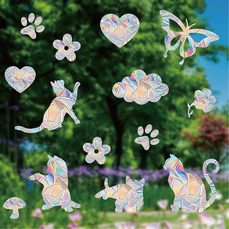 Rainbow Suncatcher Window Stickers | PVC Cat Butterfly Prism Glass Decal