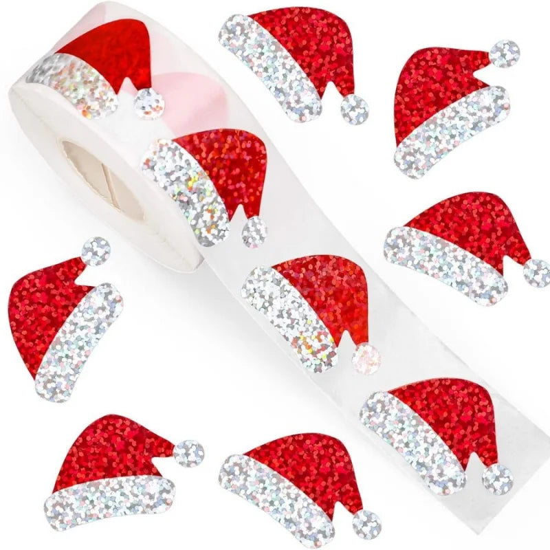 Christmas Hat Stickers | 500pcs Laser Gift Packaging Labels