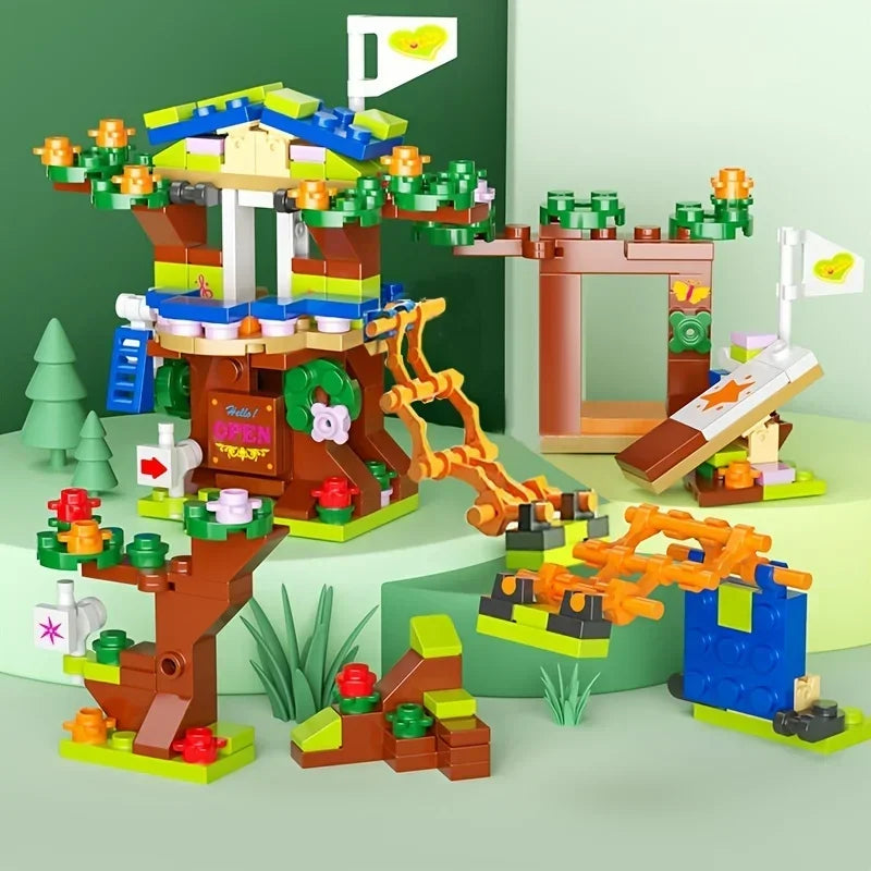 6in1 Tree House Building Blocks Set | Girls Castle Room with Climb Slide
