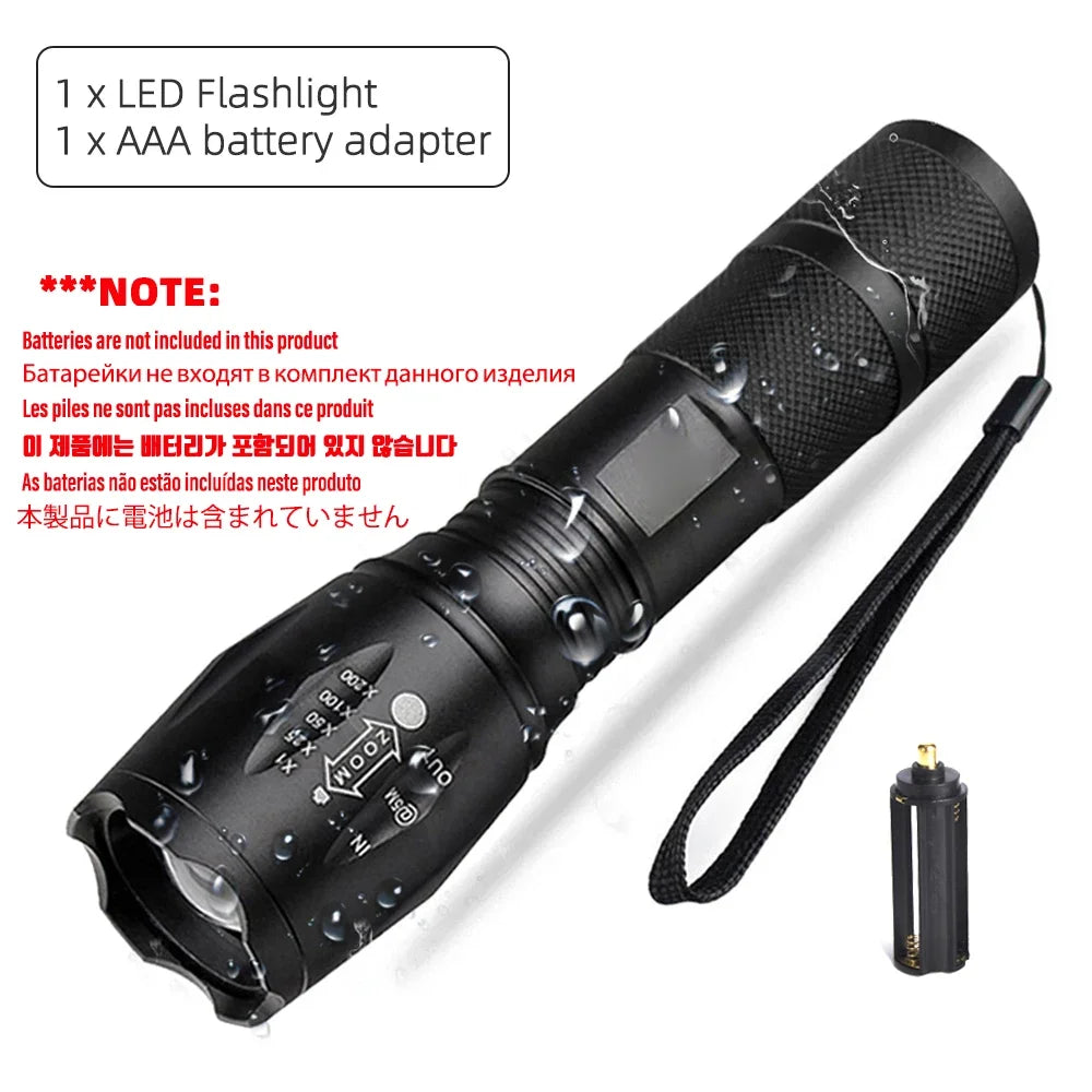 High Power LED Flashlight | Camping Torch with 5 Modes and Zoom