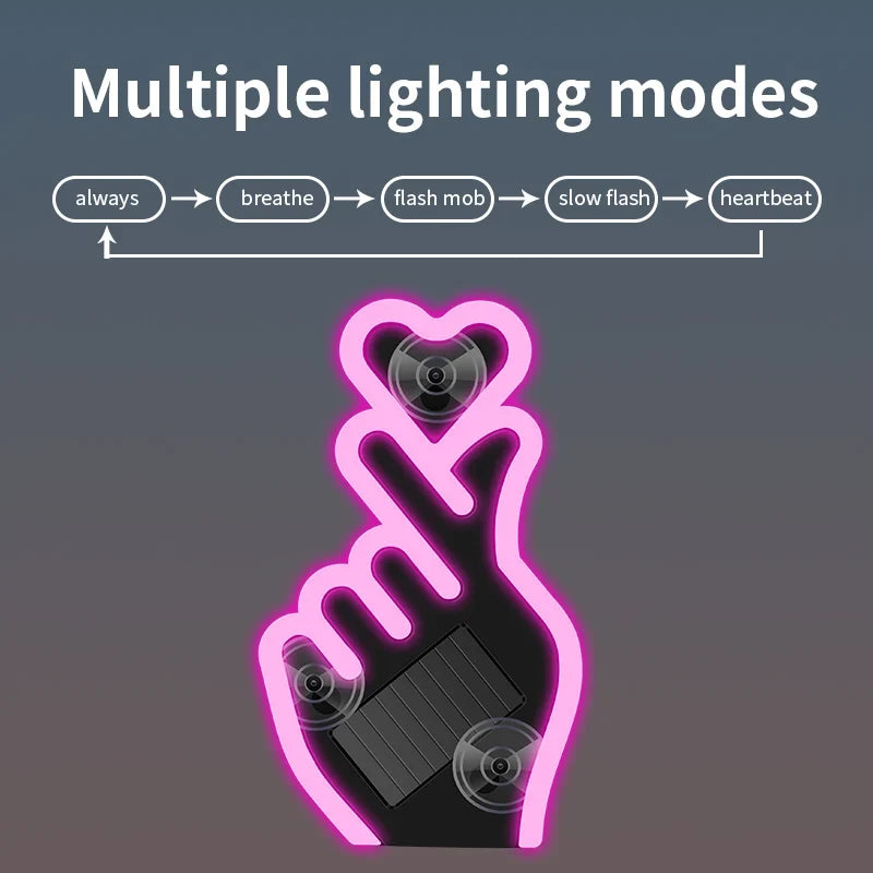 Solar Heart Shaped LED Ambient Light | Solar Powered Car Window Neon Light