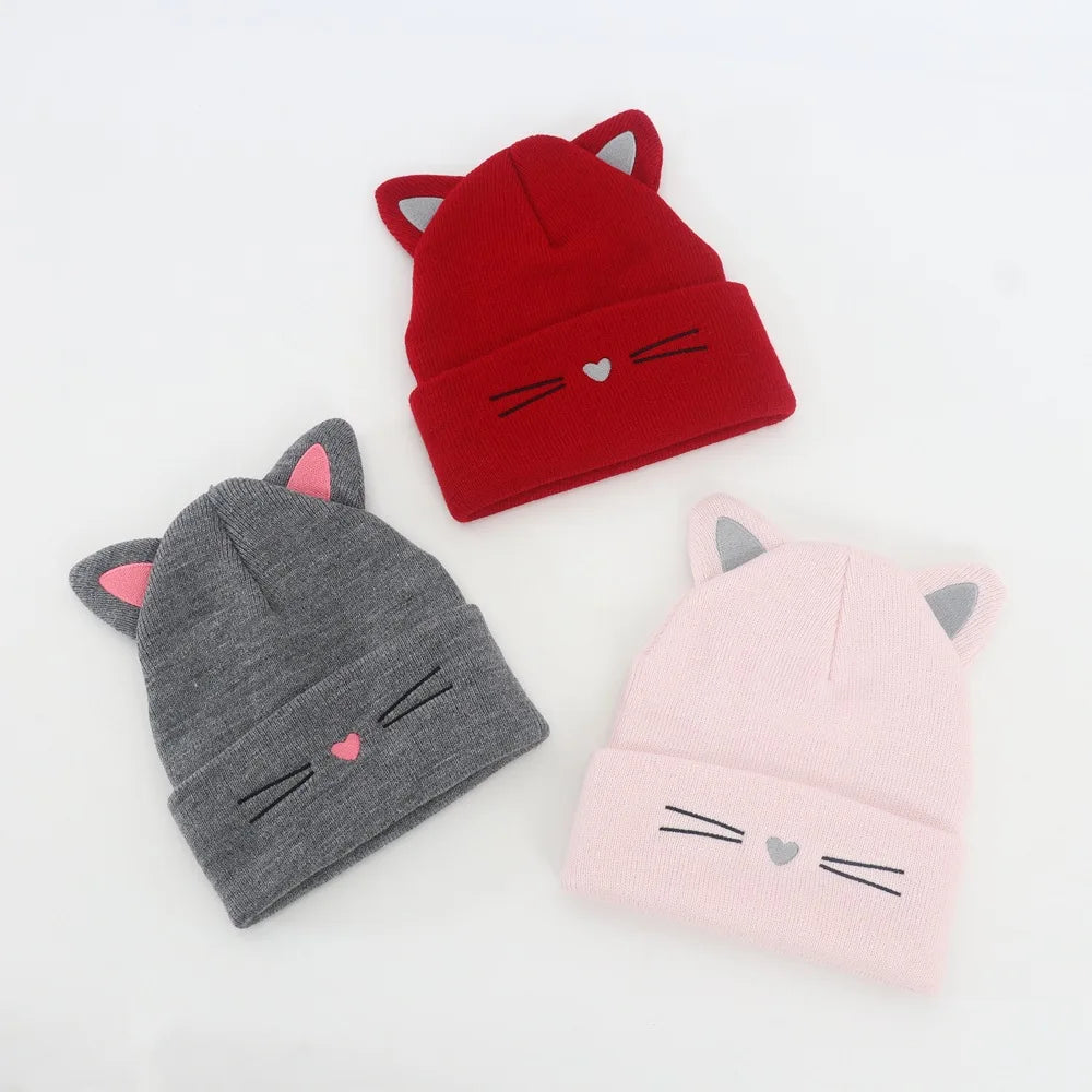 Baby Cartoon Cat Ears Knitted Hat | Warm Cotton Beanie for Toddlers