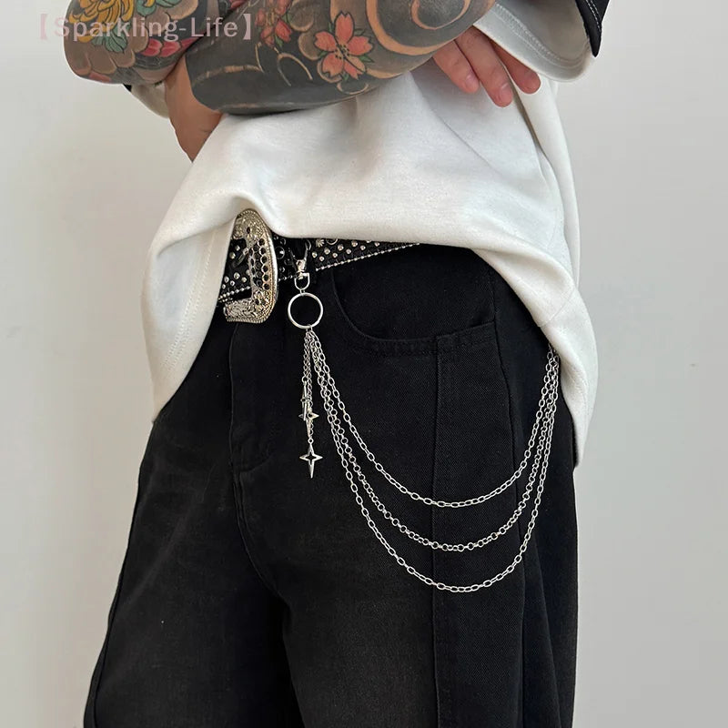 Retro Punk Cross Pendant Waist Chain | Unisex Hip Hop Jeans Keychain Accessory