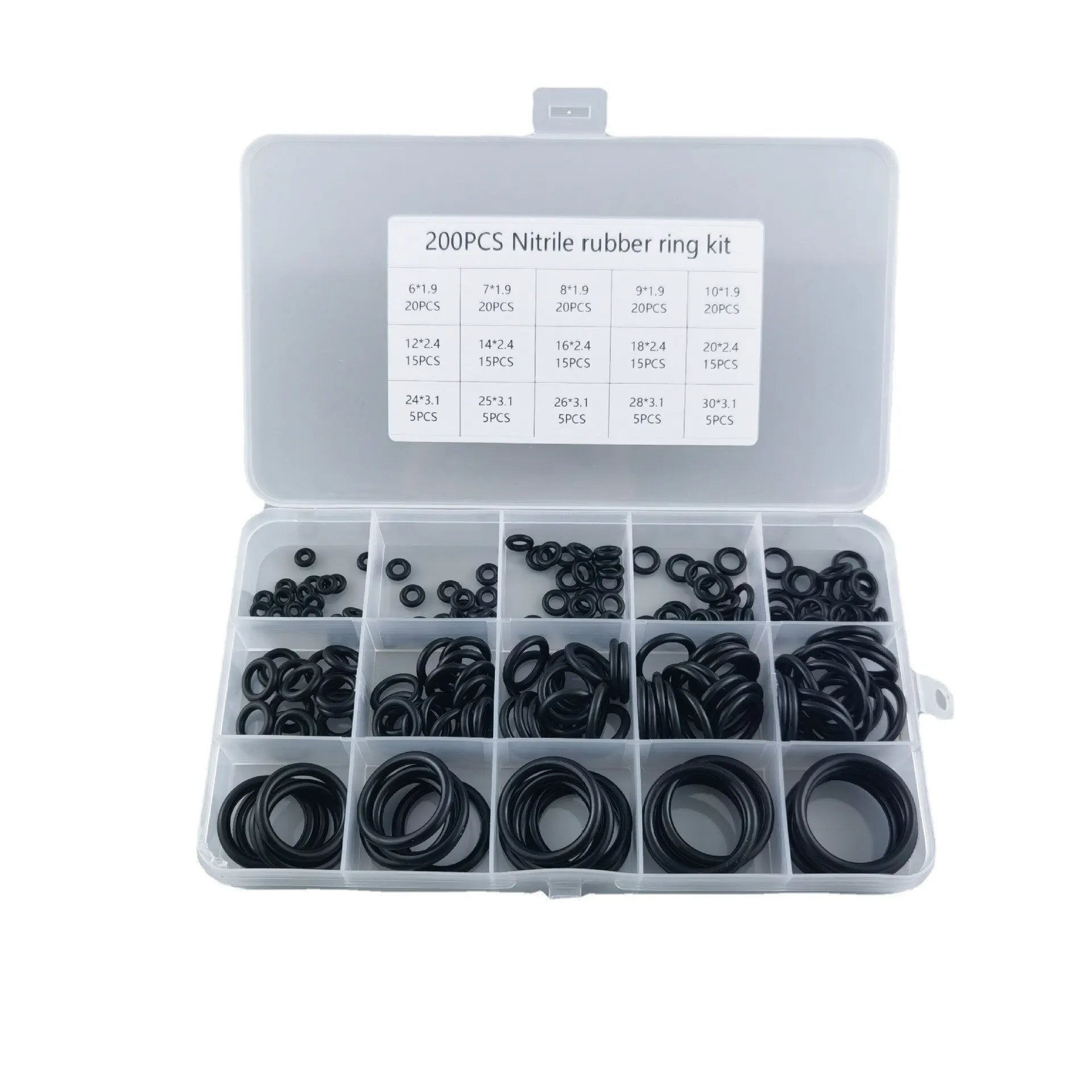200-Piece Rubber O-Ring Assortment Box | Faucet and Hose Connector Seal Kit