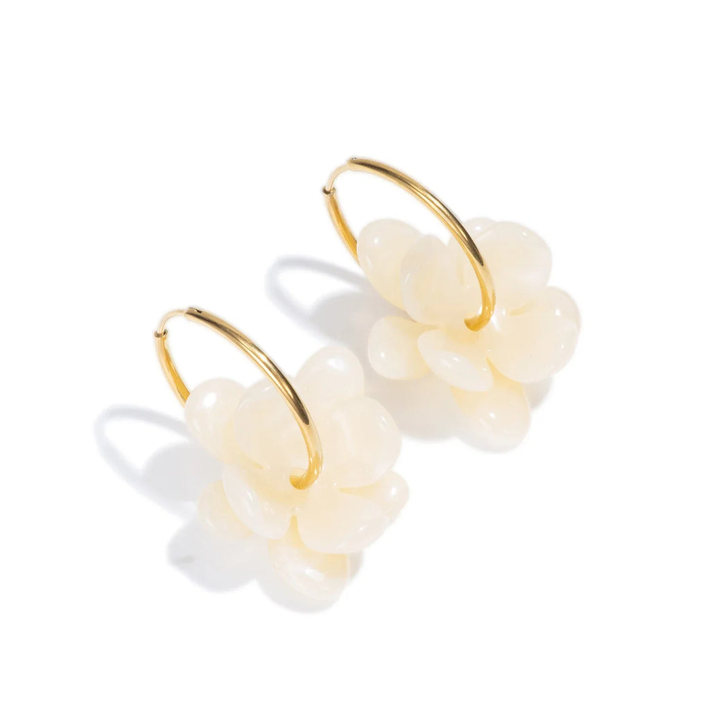 30mm Stainless Steel Drop Earrings | Resin Flower Design for Women