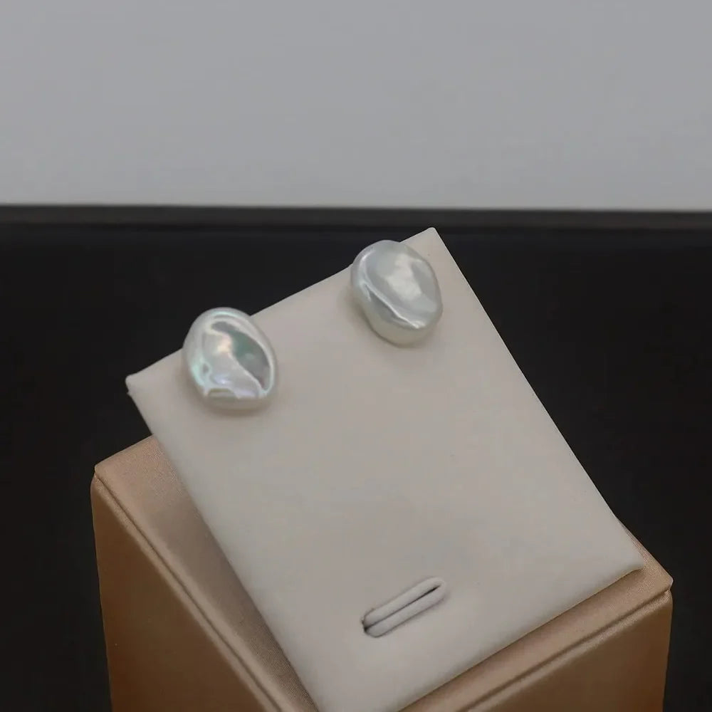 Dainashi 7-8mm Baroque Freshwater Pearl Earrings | S925 Sterling Silver Keshi Pearl Stud Earrings for Women