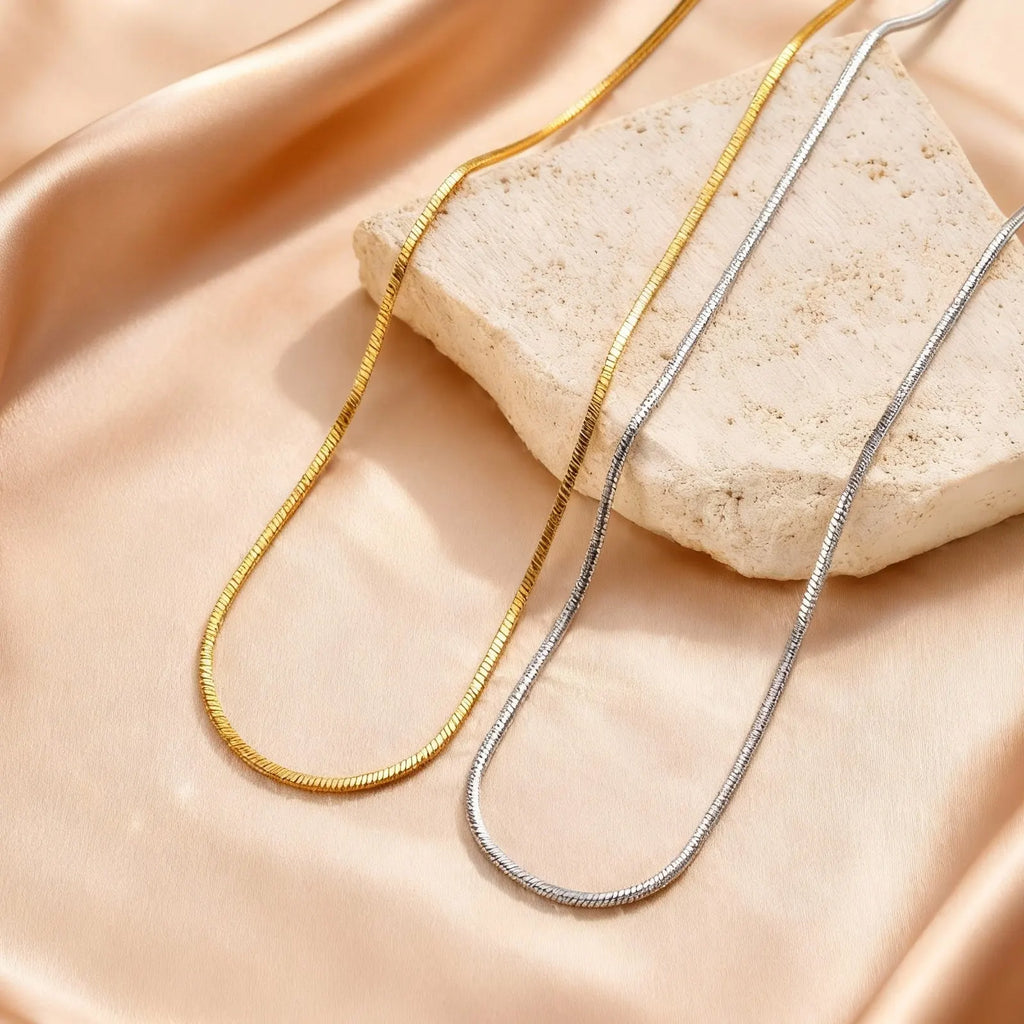 Stainless Steel Gold Square Snake Chain Necklace | Unisex Minimalist Jewelry