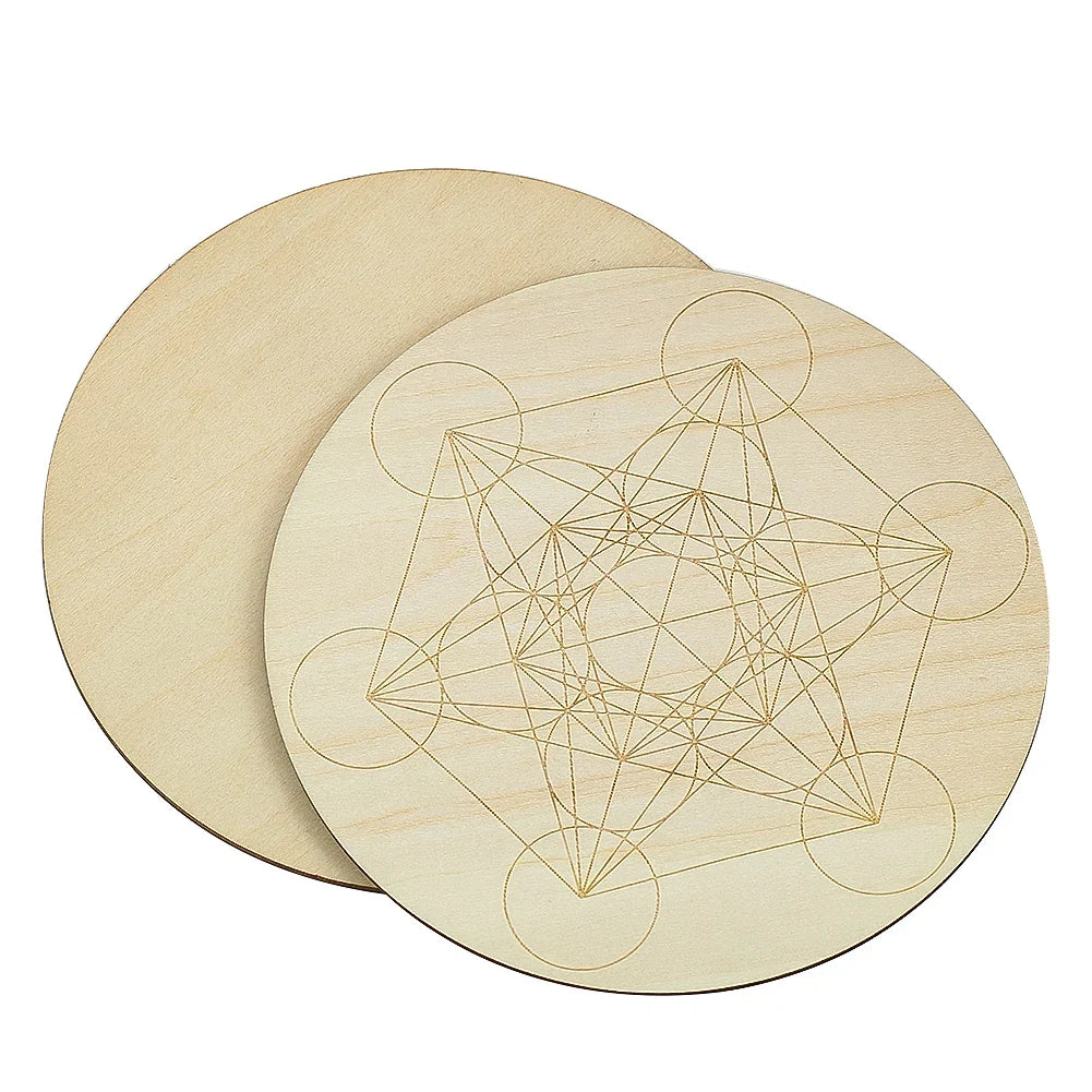 15cm Crystal Lattice Ouija Board | Laser Engraved Metatron Sacred Geometric Wooden Plate for Wiccan Altar Rituals