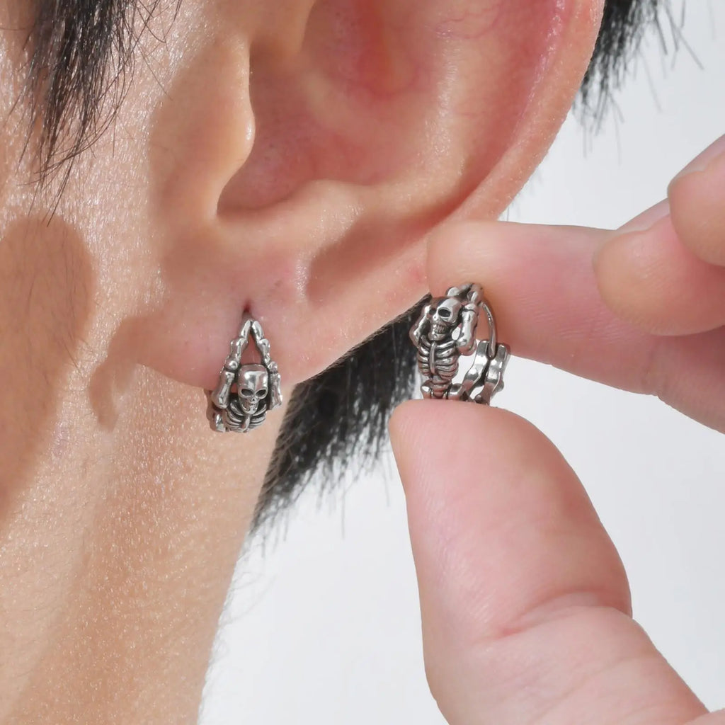 Punk Skeleton Hoop Earrings for Men | Never Fade Metal Huggies