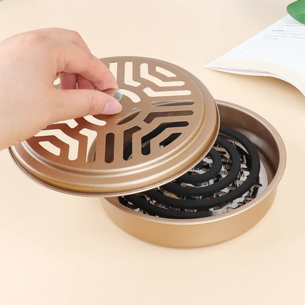 Fireproof Mosquito Coil Box with Serrated Lid | Outdoor Iron Coil Holder for Camping