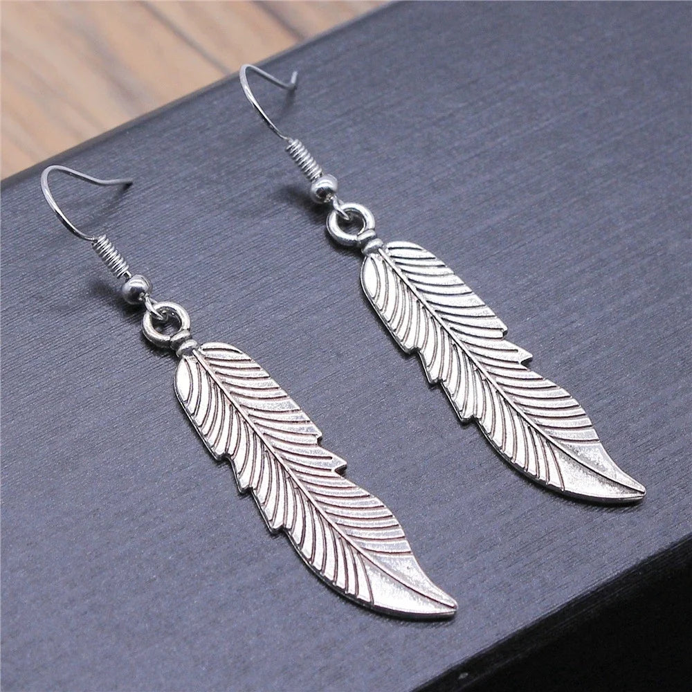 Vintage Feather Dangle Earrings | Boho Drop Earrings for Women