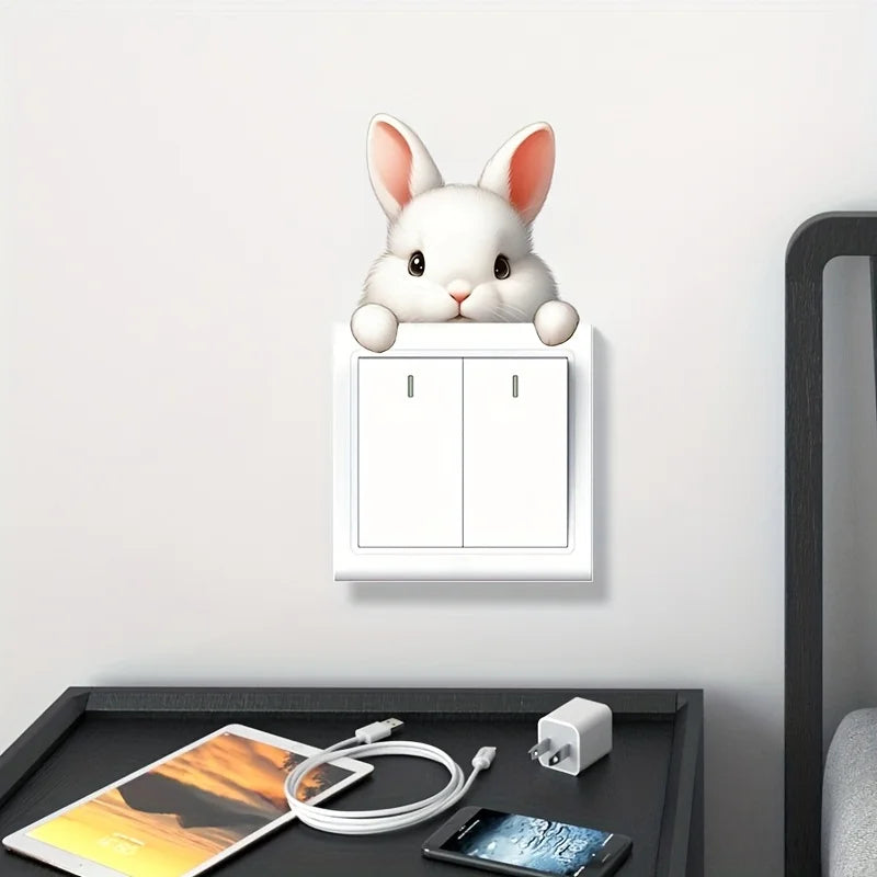 Cute Rabbit Light Switch Phone Wall Stickers | DIY Cartoon Animal PVC Decals