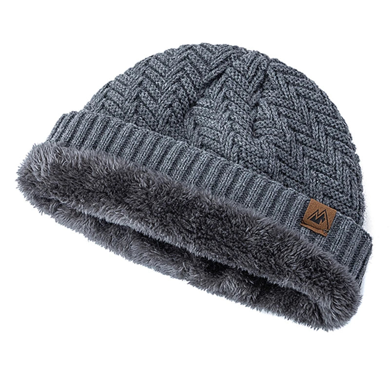 Unisex Peak Labal Winter Hat | Warm Knitted Beanie with Plush Fur Lining
