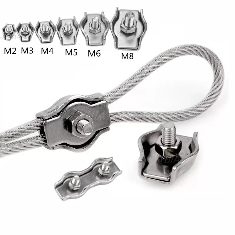 Waterproof Stainless Steel Wire Rope Clips | Single and Double Grips for M2-M6 Cable
