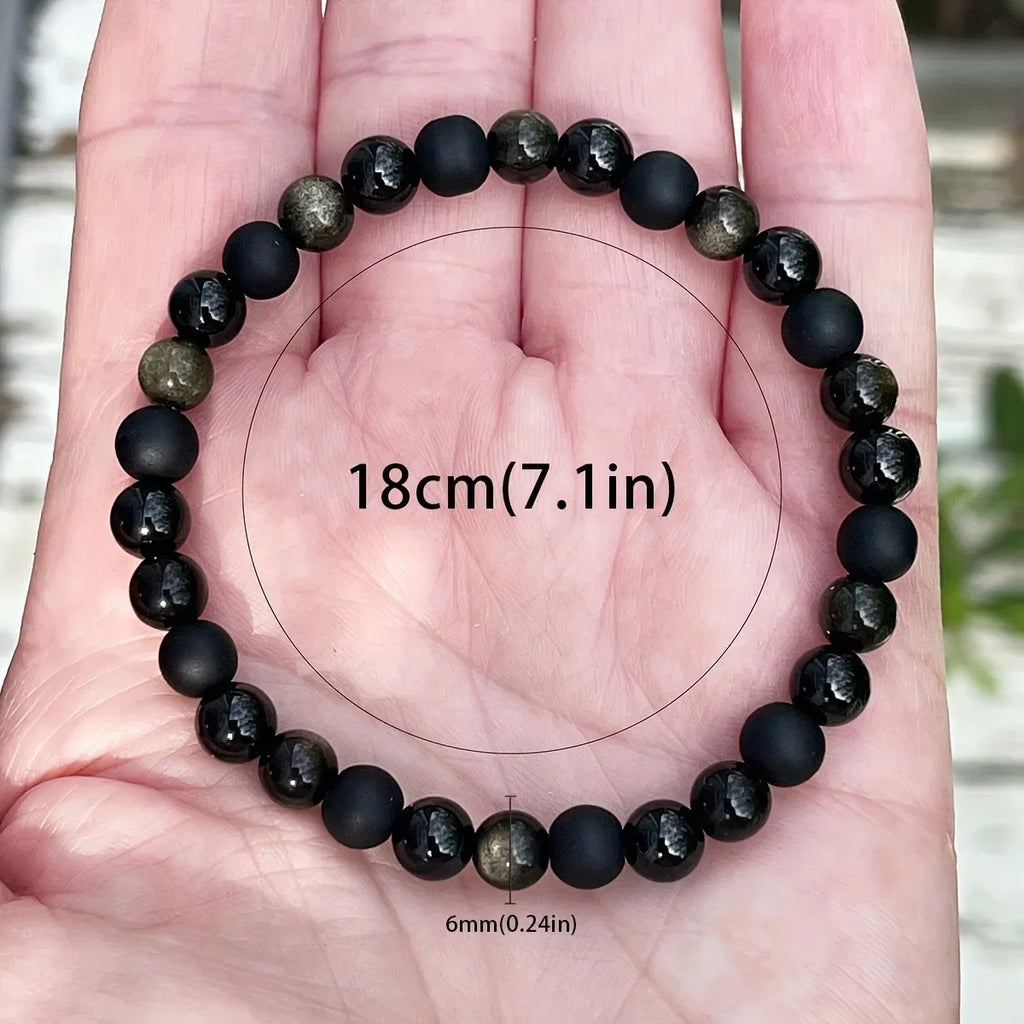 Triple Protection Bracelet | Black Natural Stone with Golden Obsidian