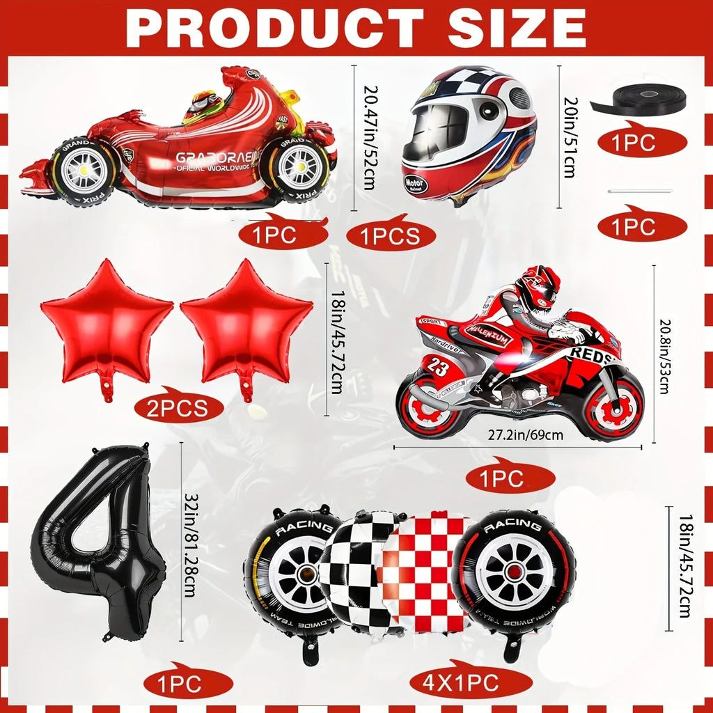 12pcs Racing Car Balloon Birthday Set | Party Decor for Boys