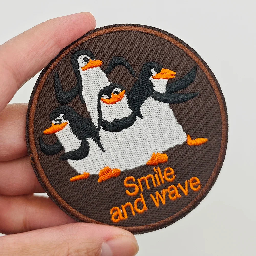 Cartoon Penguin Embroidered Velcro Patch | Tactical Applique for Clothes Bags Hats