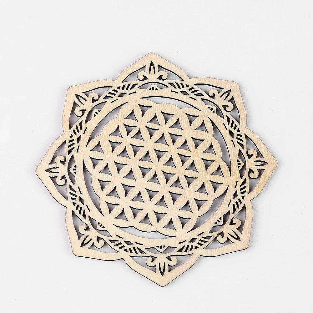 Wooden Chakra Board with Metatron Flower | Laser Engraved Meditation Coaster