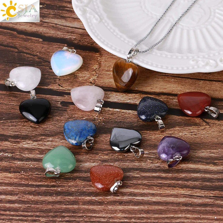 Natural Stone Heart Pendant Necklace | Crystal Healing Jewelry for Women