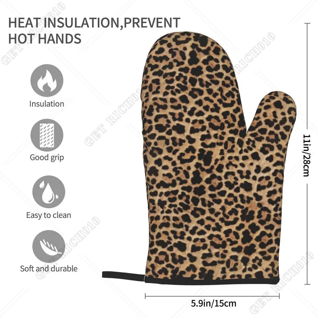 Leopard Print Oven Gloves Set | Heat Resistant Kitchen and BBQ Gloves