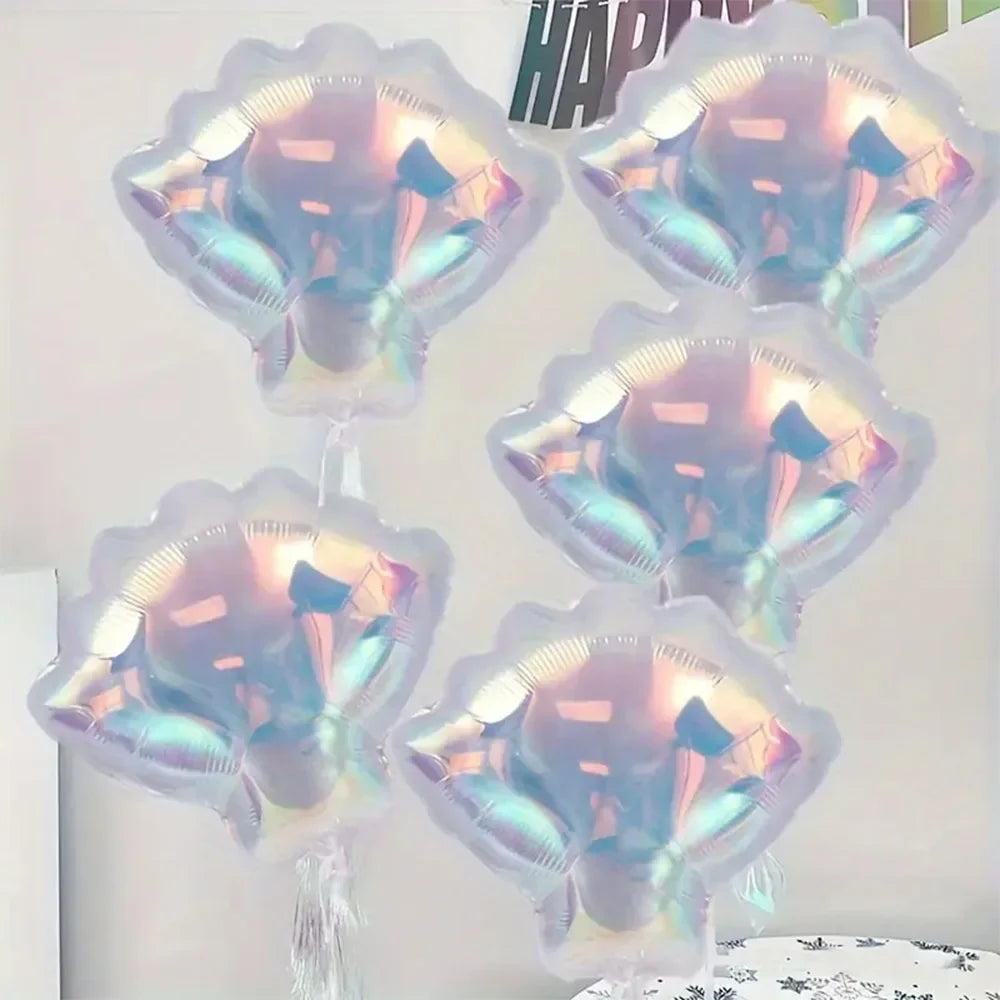 4-Pack Colorful Shell-Shaped Aluminum Foil Balloons | Ocean-Themed Party Decor