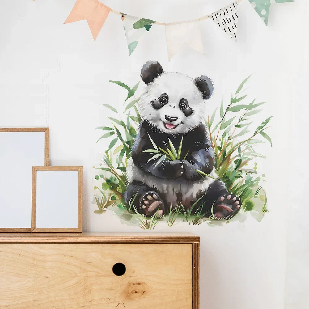 Panda Wall Decal for Kids Room | Cute Bamboo Eating Animal Sticker