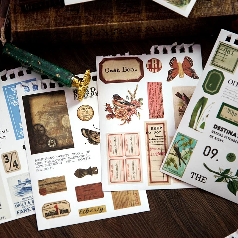 Vintage Collage Stickers Pack | 50 Retro Washi Paper Decals for Junk Journaling