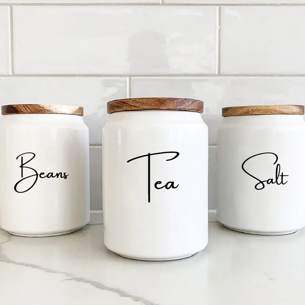 Kitchen Canister Labels Sticker Set | Waterproof Vinyl Decals for Tea Coffee Sugar