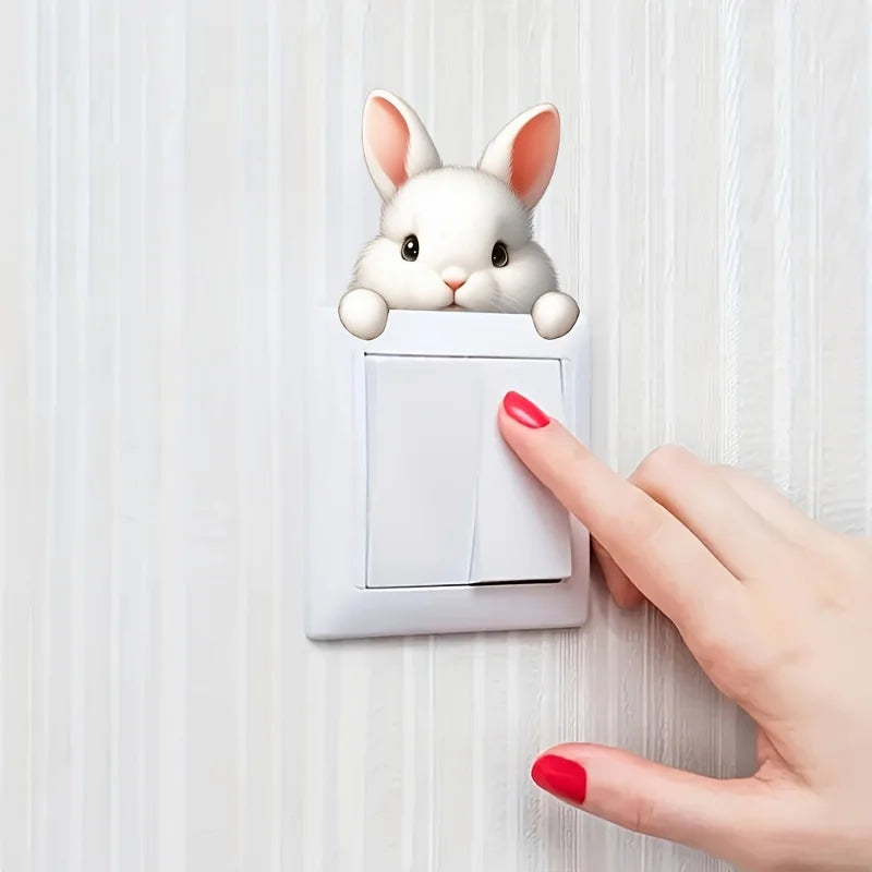 Cute Rabbit Light Switch Phone Wall Stickers | DIY Cartoon Animal PVC Decals