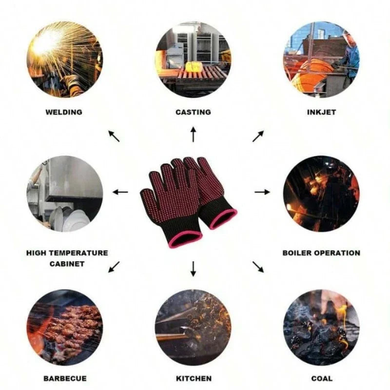 1 Pair Heat Resistant Oven Gloves | Cut Resistant Non Slip Silicone BBQ Gloves for Kitchen and Grill