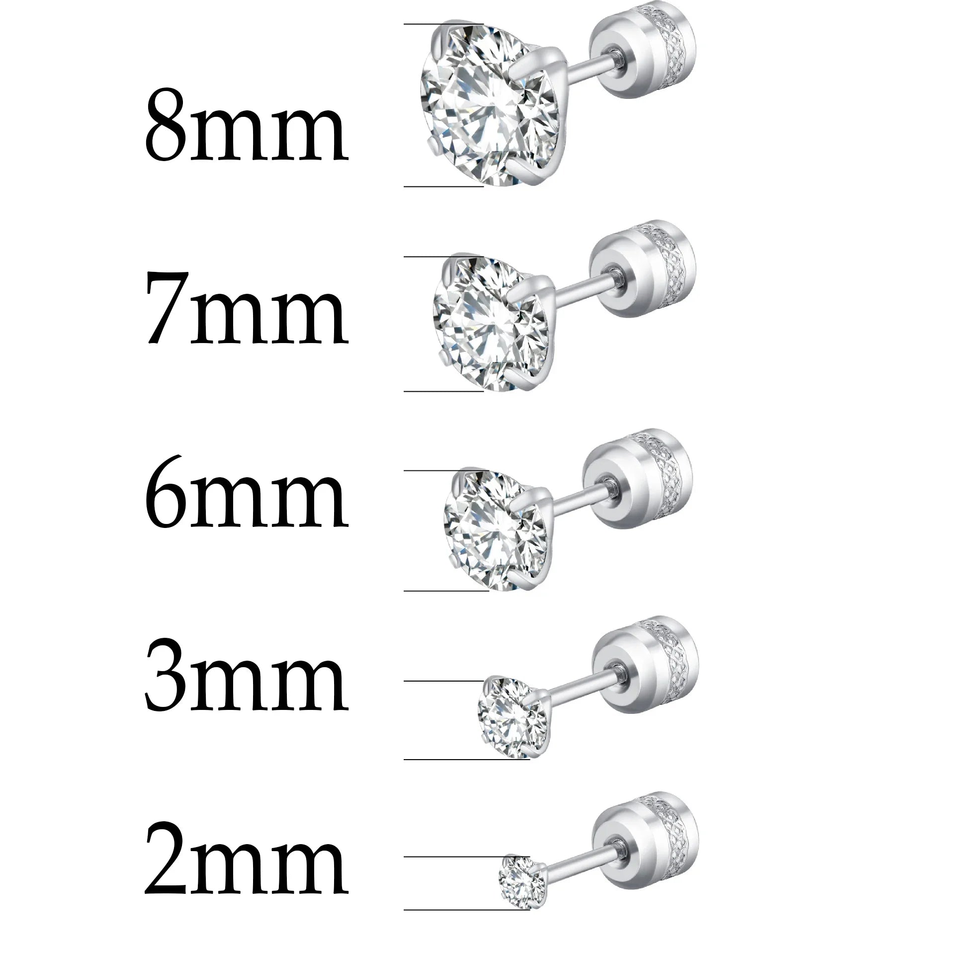 Stainless Steel Titanium Stud Earrings | 4 Color CZ Crystal Screw Back Earrings for Women