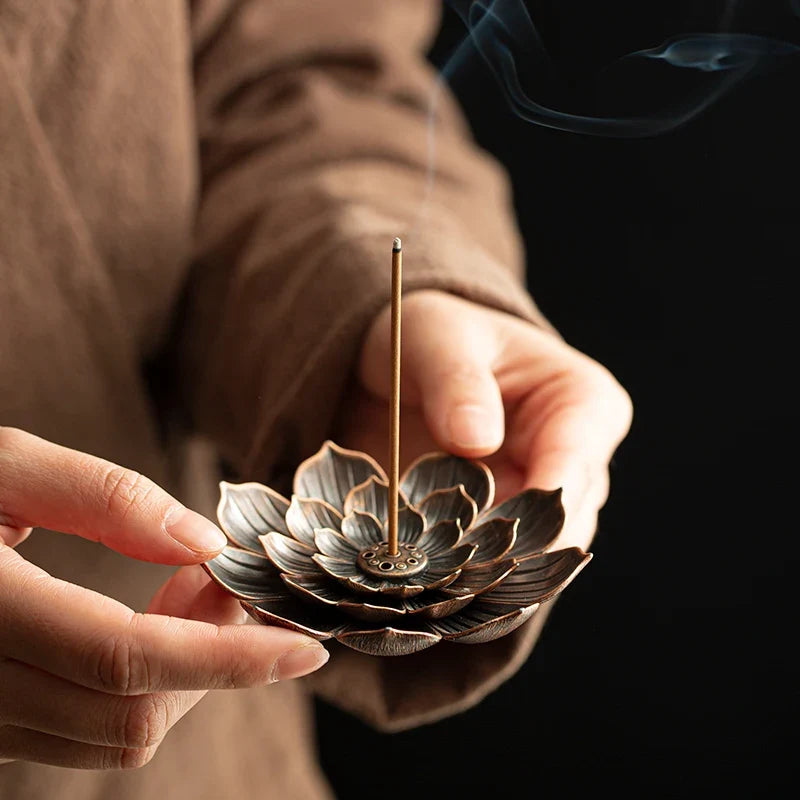 Alloy Incense Burner Stick Holder | Lotus Design Incense Plate for Temples and Yoga Studios